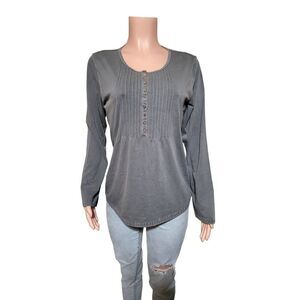 Pulp long sleeve flowy henley with detail front gray pullover L